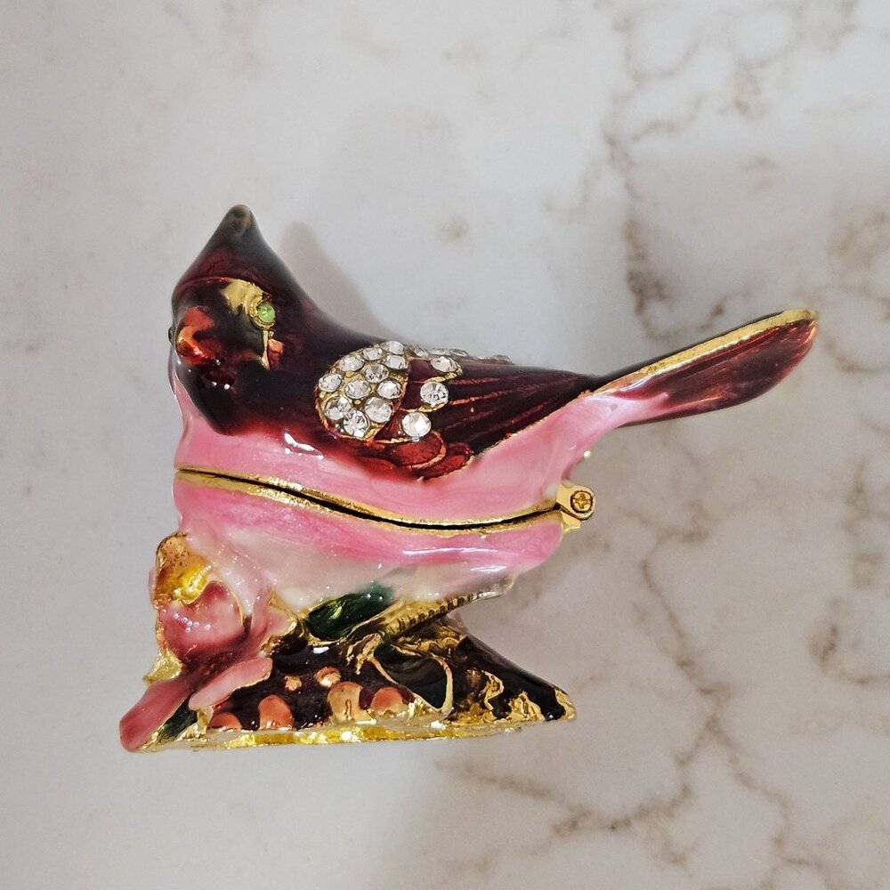 Vintage Pink and Gold Bird Trinket Box